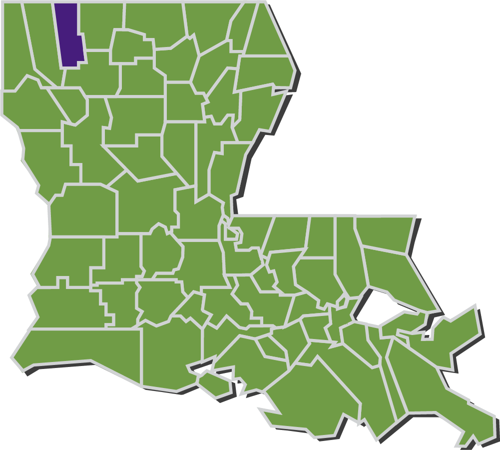 Map of Louisiana parishes with Webster parish highlighted in purple.